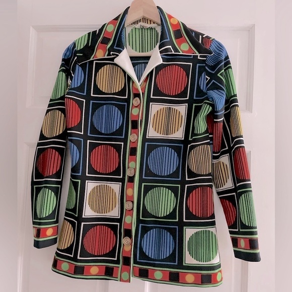 Vintage Retro Geometric Blouse M-L - Picture 1 of 6